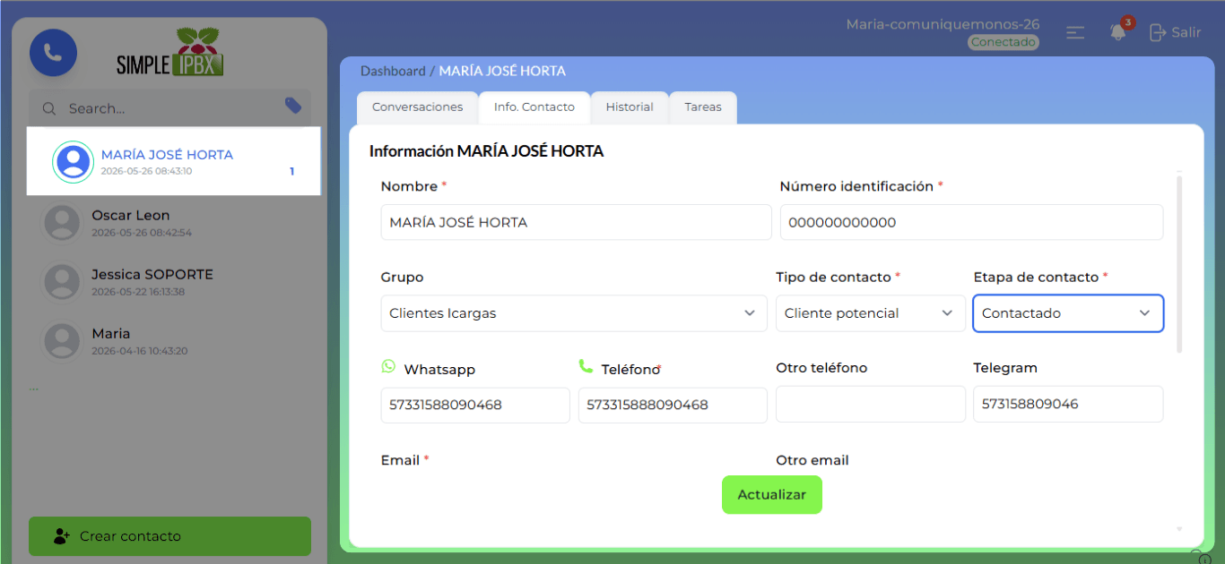 Gestión administrativa y seguimiento de contactos